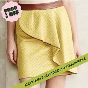 Anthro HD in Paris Lemon Petal Quilted Skirt Sz 2 EUC